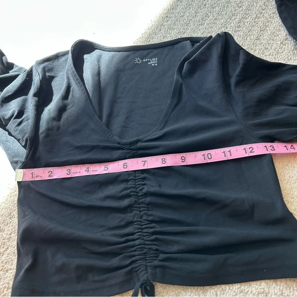 OFFLINE By Aerie Real Me Ruched Front Black Long Sleeve Top